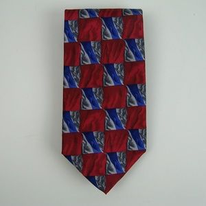 Jerry Garcia Neck Tie Reds Blue Grays Geometric